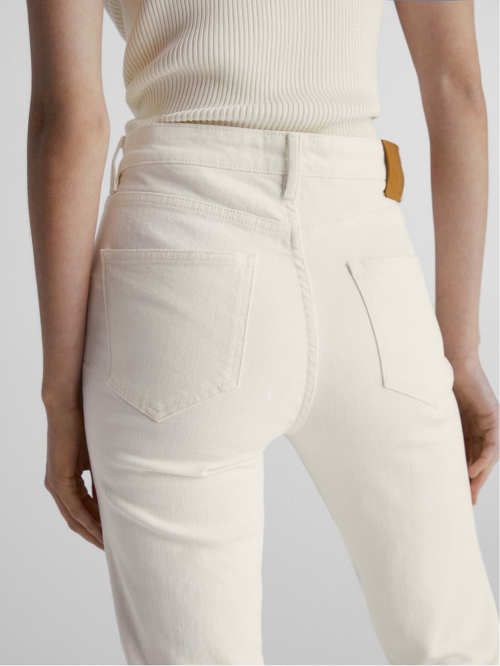 Women’s Cream Massimo Dutti High Waited Straight-Leg Jeans